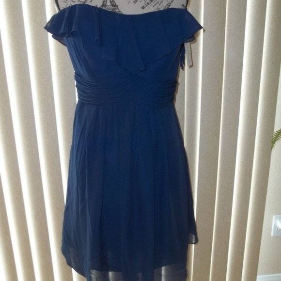 *FINAL PRICE* Navy Blue Strapless Ruffle Short Party Dress Size 16 - Picture 1 of 8